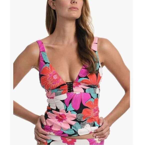 La Blanca Over the Shoulder Front Knot Tankini Swimsuit Top, Size 10 NWT - Picture 5 of 5